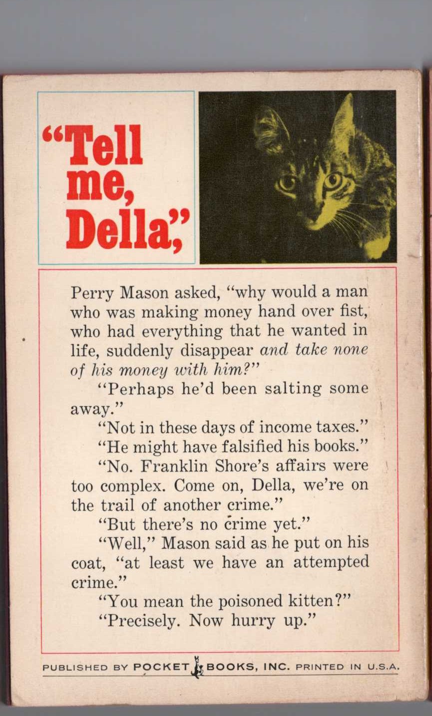 Erle Stanley Gardner  THE CASE OF THE CARELESS KITTEN magnified rear book cover image