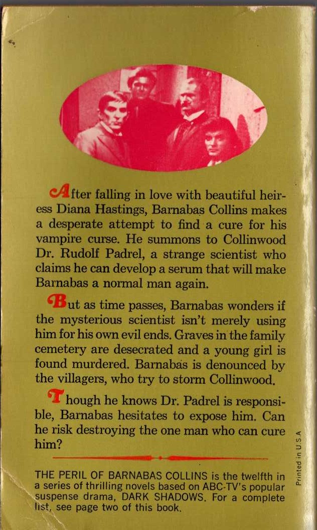 Marilyn Ross  THE PERIL OF BARNABAS COLLINS magnified rear book cover image