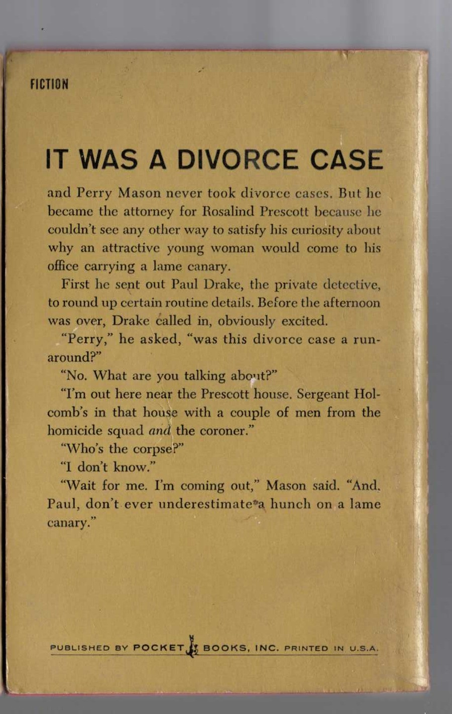 Erle Stanley Gardner  THE CASE OF THE LAME CANARY magnified rear book cover image