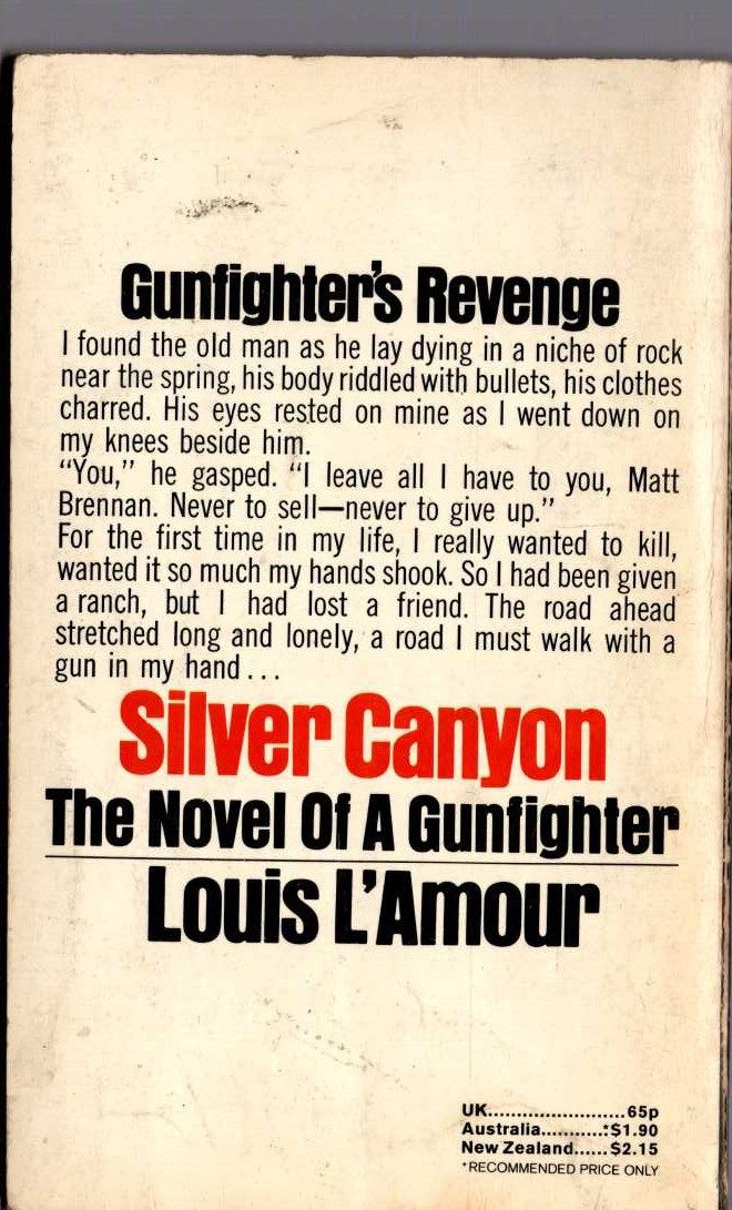 Louis L'Amour  SILVER CANYON magnified rear book cover image