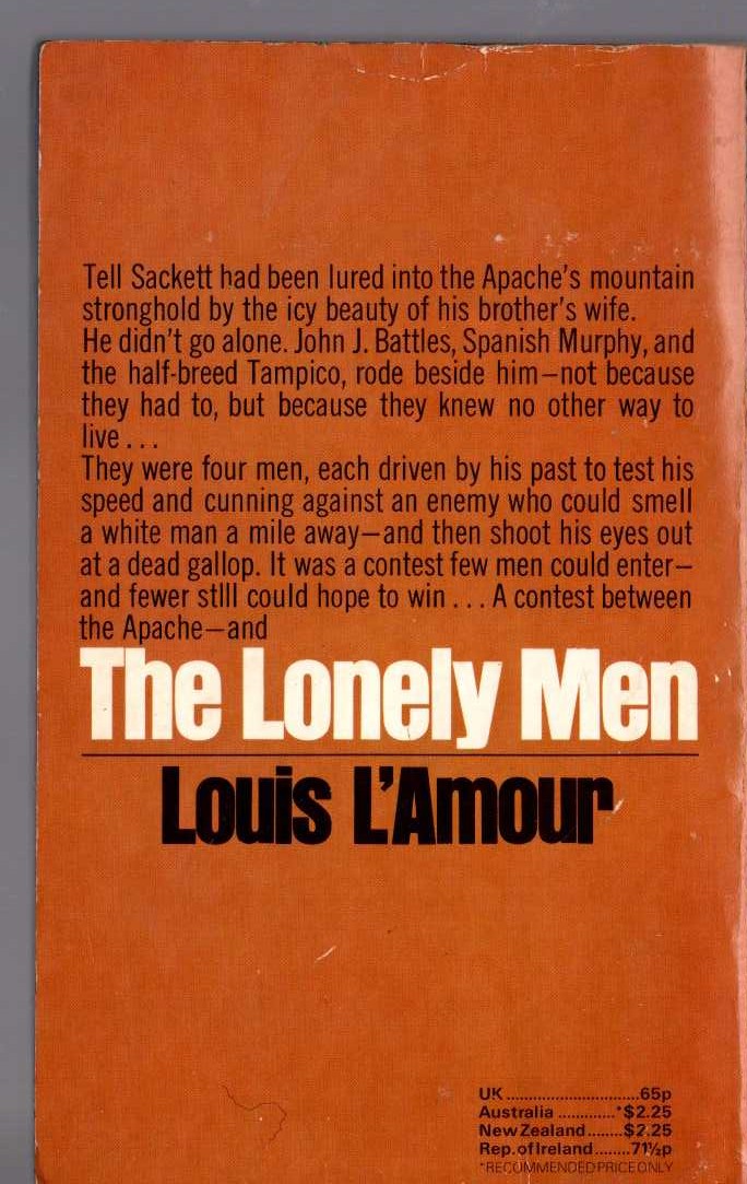 Louis L'Amour  THE LONELY MEN magnified rear book cover image