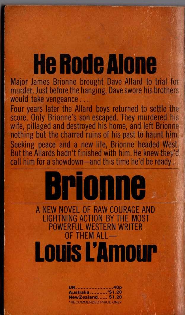 Louis L'Amour  BRIONNE magnified rear book cover image