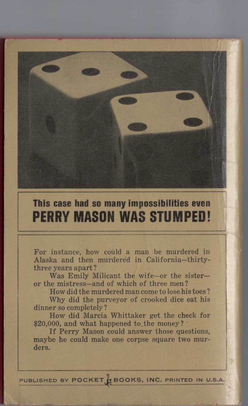 Erle Stanley Gardner  THE CASE OF THE ROLLING BONES magnified rear book cover image