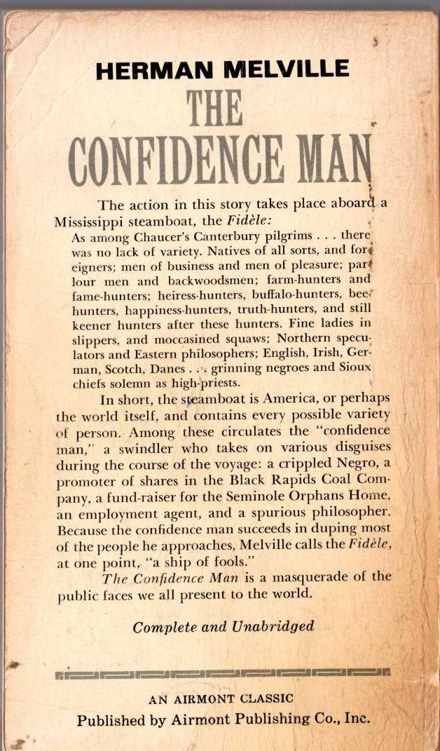 Herman Melville  THE CONFIDENCE MAN magnified rear book cover image
