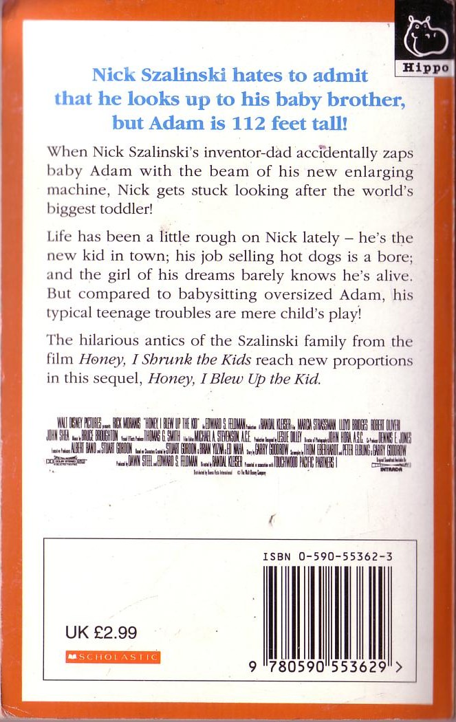 Todd Strasser  HONEY, I BLEW UP THE KID (Rick Moranis) magnified rear book cover image