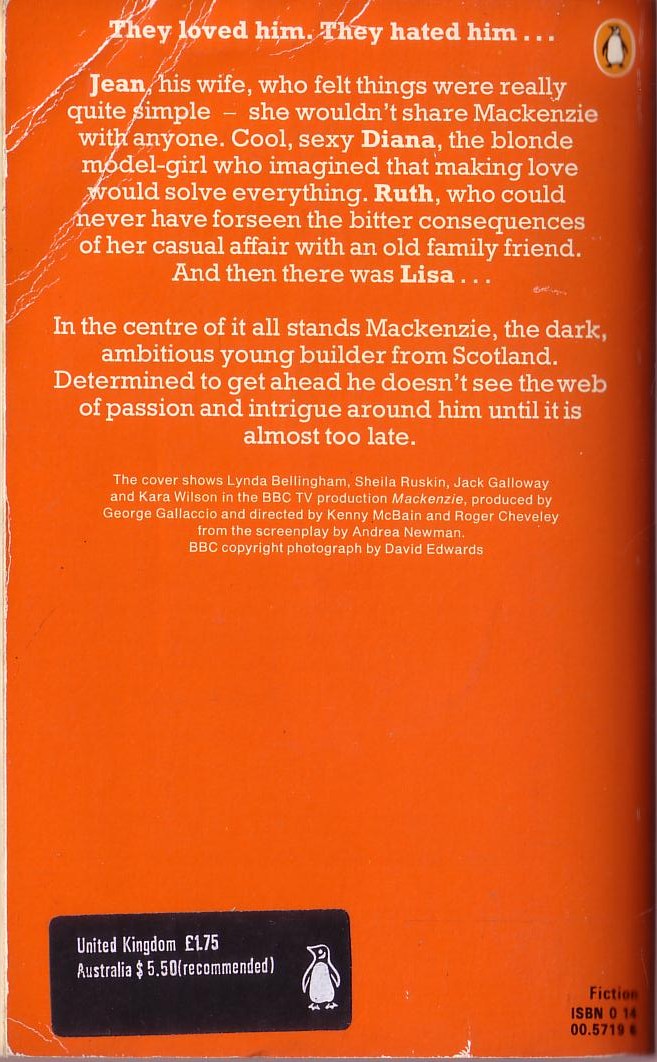Andrea Newman  MACKENZIE (TV tie-in) magnified rear book cover image