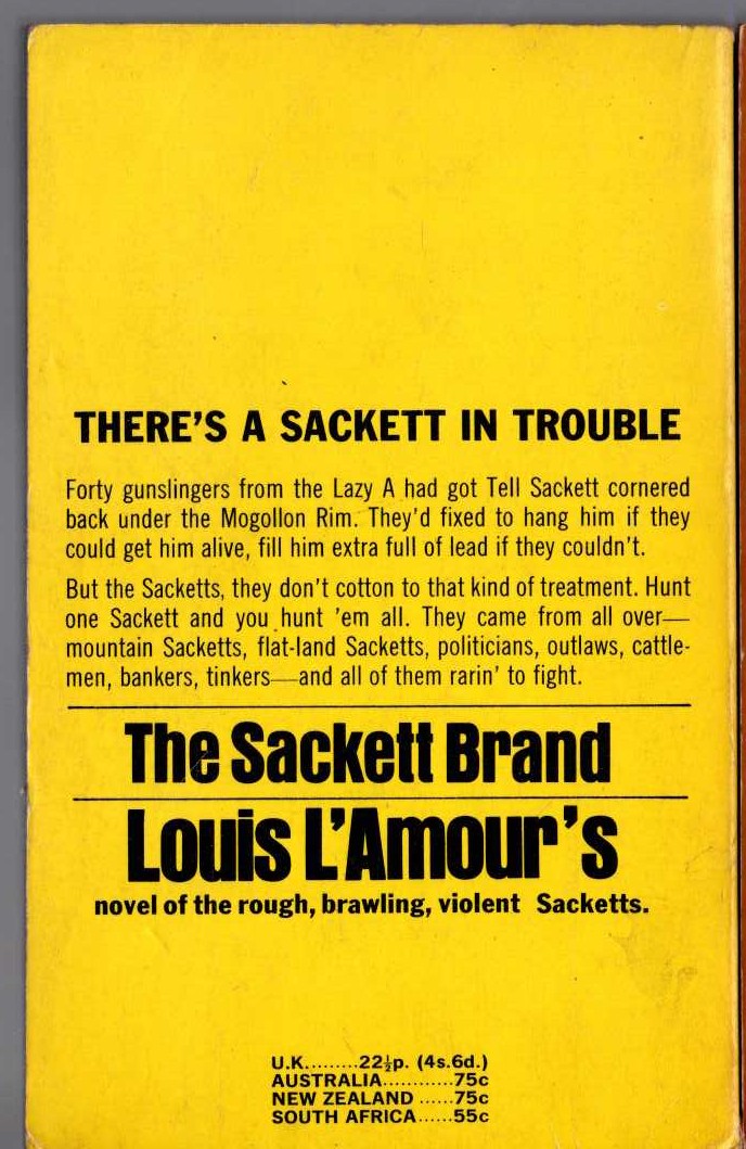 Louis L'Amour  THE SCAKETT BRAND magnified rear book cover image