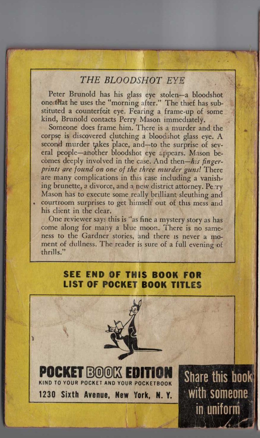 Erle Stanley Gardner  THE CASE OF THE COUNTERFEIT EYE magnified rear book cover image