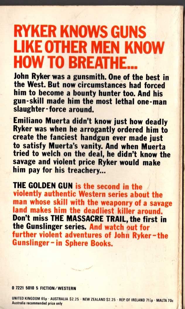 Charles C. Garrett  GUNSLINGER: THE GOLDEN GUN magnified rear book cover image