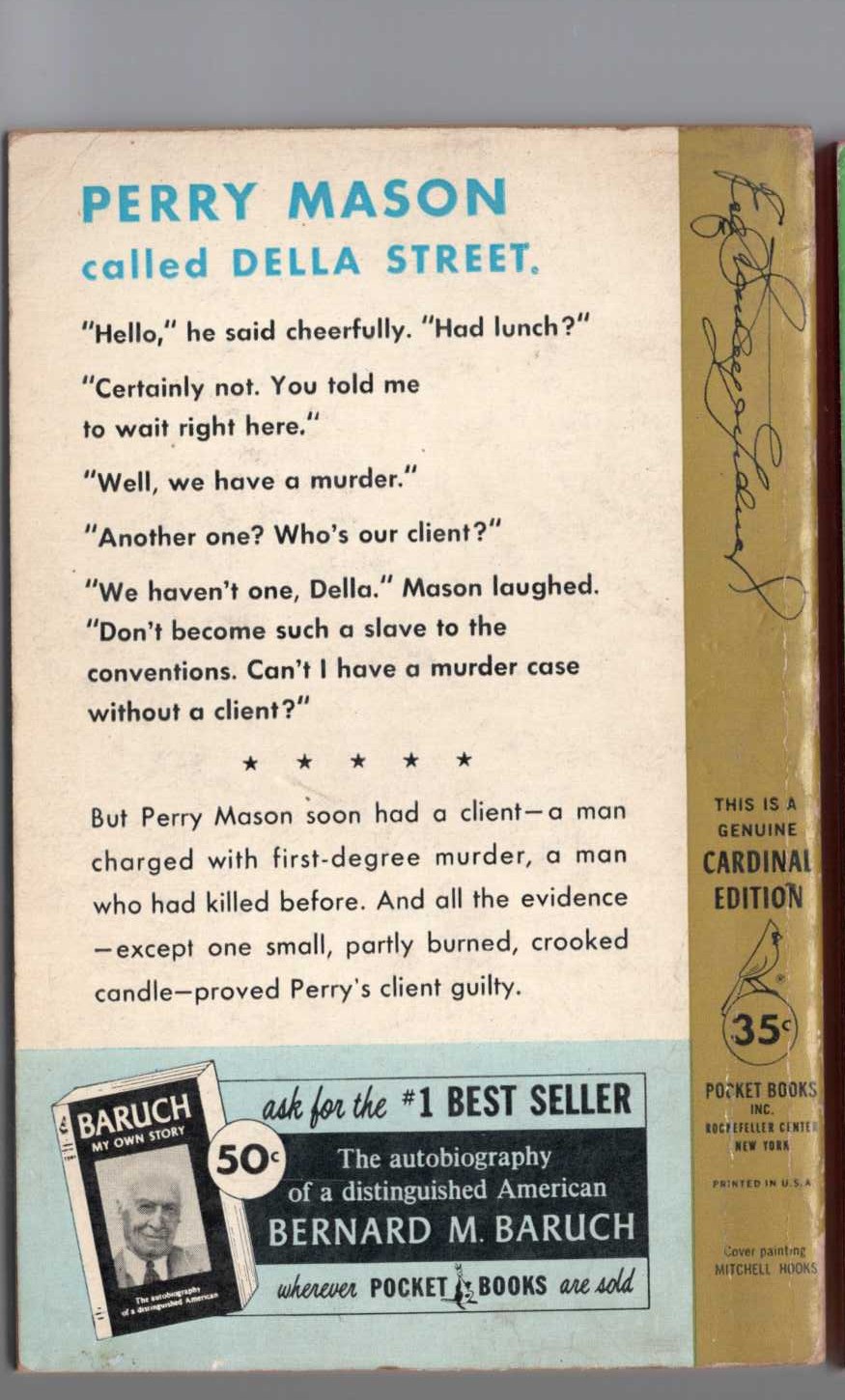 Erle Stanley Gardner  THE CASE OF THE CROOKED CANDLE magnified rear book cover image