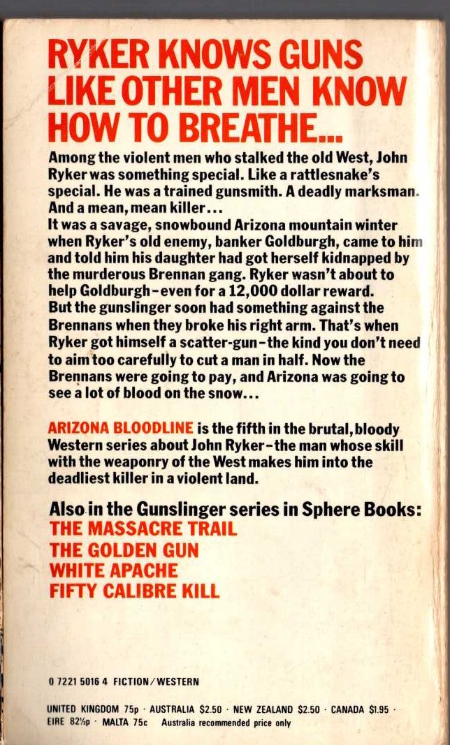 Charles C. Garrett  GUNSLINGER: ARIZONA BLOODLINE magnified rear book cover image