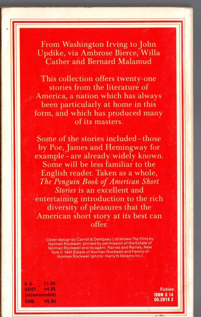 James Cochtane (edits) THE PENGUIN BOOK OF AMERICAN SHORT STORIES magnified rear book cover image