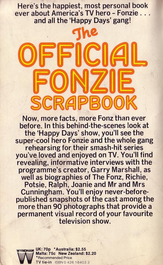 Ben Davidson  THE OFFICIAL FONZIE SCRAPBOOK magnified rear book cover image