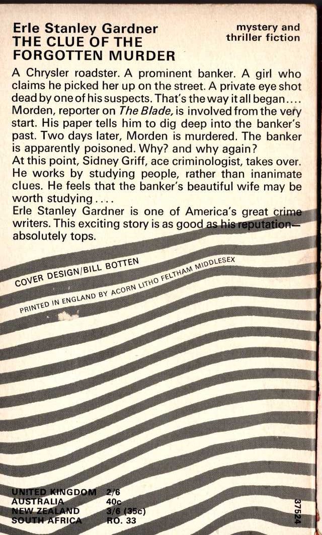 Erle Stanley Gardner  THE CASE OF THE FORGOTTEN MURDER magnified rear book cover image