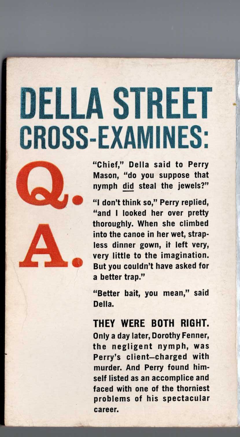 Erle Stanley Gardner  THE CASE OF THE NEGLIGENT NYMPH magnified rear book cover image