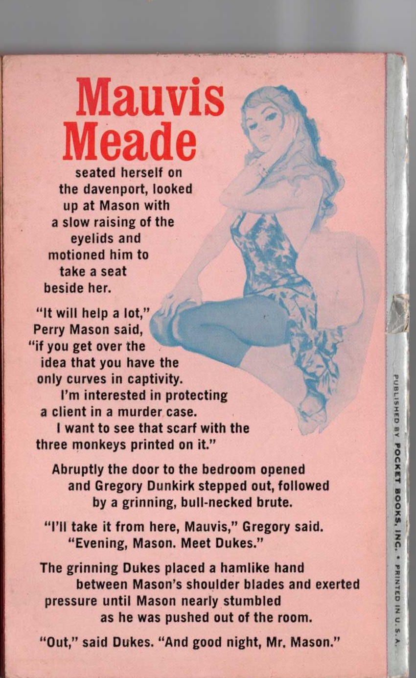 Erle Stanley Gardner  THE CASE OF THE MYTHICAL MONKEYS magnified rear book cover image