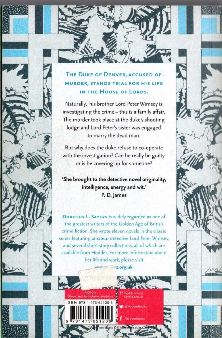 Dorothy L. Sayers  CLOUDS OF WITNESS magnified rear book cover image