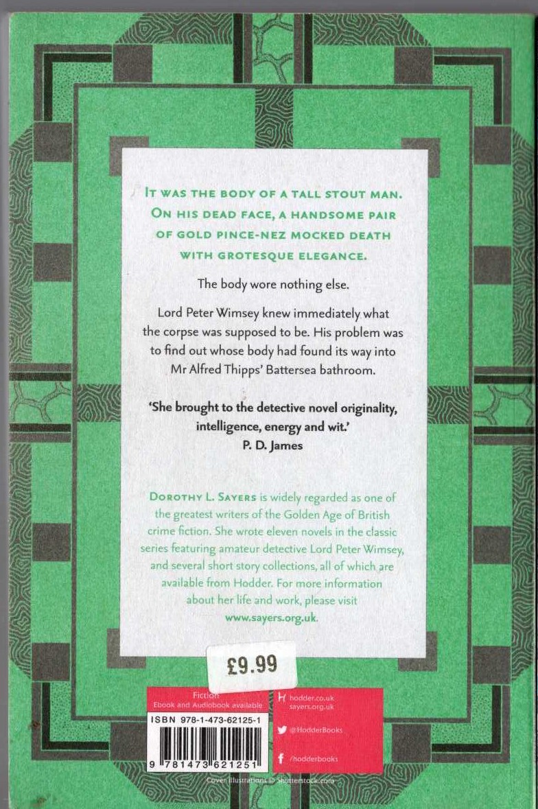 Dorothy L. Sayers  WHOSE BODY? magnified rear book cover image