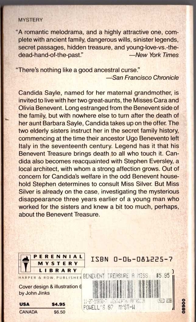 Patricia Wentworth  THE BENEVENT TREASURE magnified rear book cover image