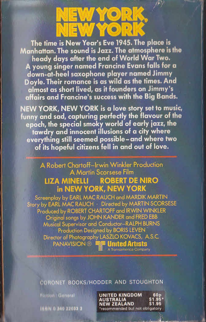 Earl Mac Rauch  NEW YORK, NEW YORK (De Niro, L.Minelli) magnified rear book cover image