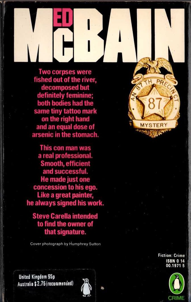 Ed McBain  THE CON MAN magnified rear book cover image