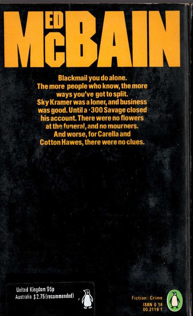 Ed McBain  KILLER'S PAYOFF magnified rear book cover image