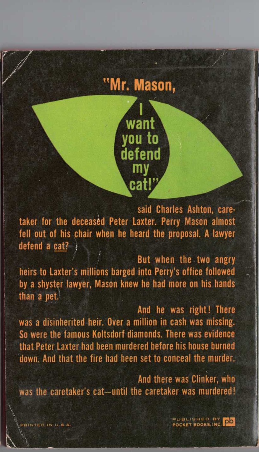 Erle Stanley Gardner  THE CASE OF THE CARETAKER'S CAT magnified rear book cover image