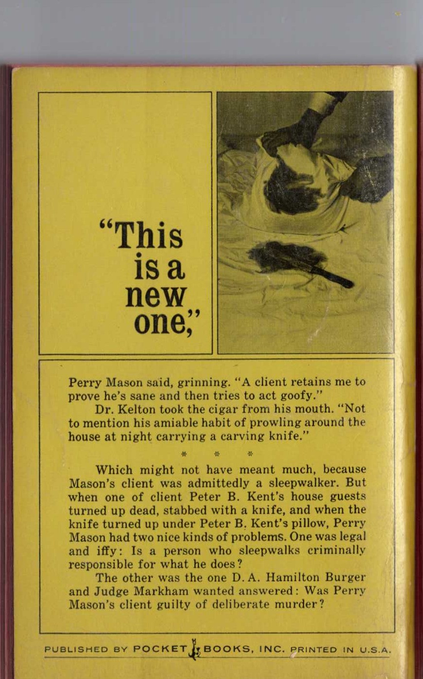 Erle Stanley Gardner  THE CASE OF THE SLEEPWALKER'S NIECE magnified rear book cover image