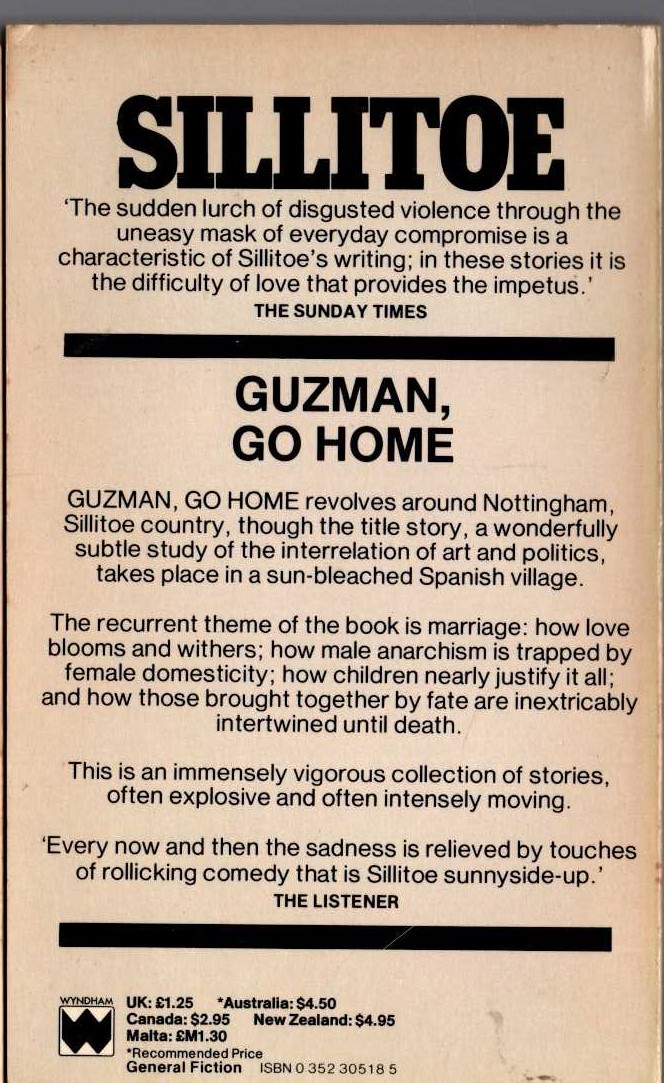 Alan Sillitoe  GUZMAN, GO HOME magnified rear book cover image