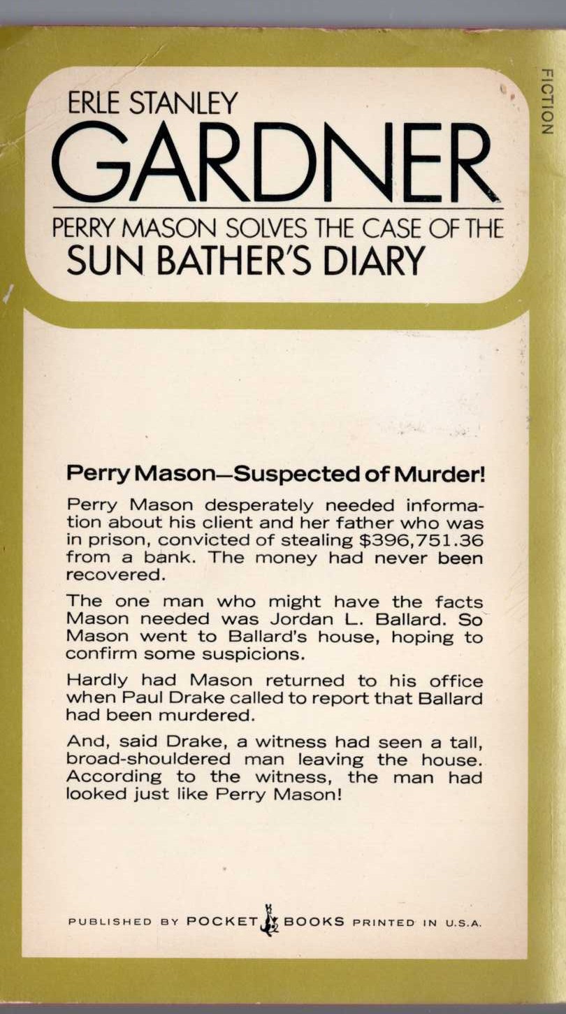 Erle Stanley Gardner  THE CASE OF THE SUNBATHER'S DIARY magnified rear book cover image