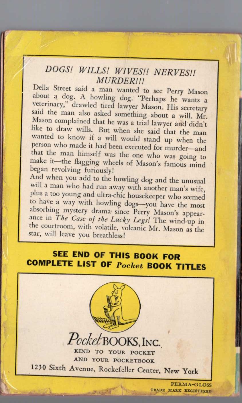 Erle Stanley Gardner  THE CASE OF THE HOWLING DOG magnified rear book cover image