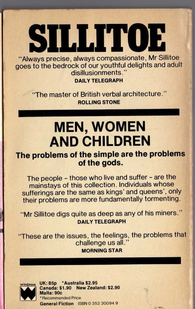 Alan Sillitoe  MEN, WOMEN AND CHILDREN magnified rear book cover image