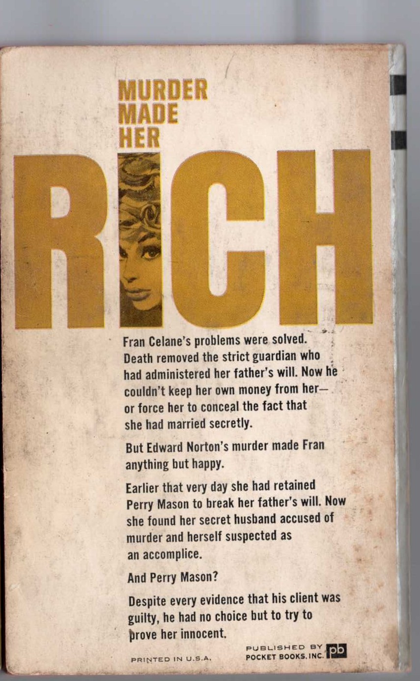 Erle Stanley Gardner  THE CASE OF THE SULKY GIRL magnified rear book cover image