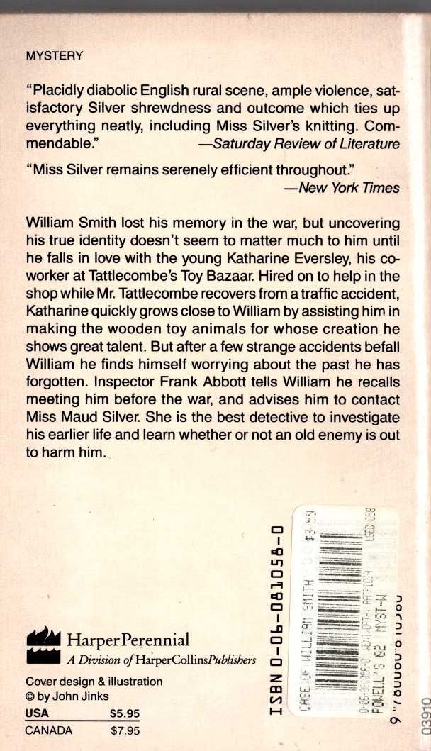 Patricia Wentworth  THE CASE OF WILLIAM SMITH magnified rear book cover image