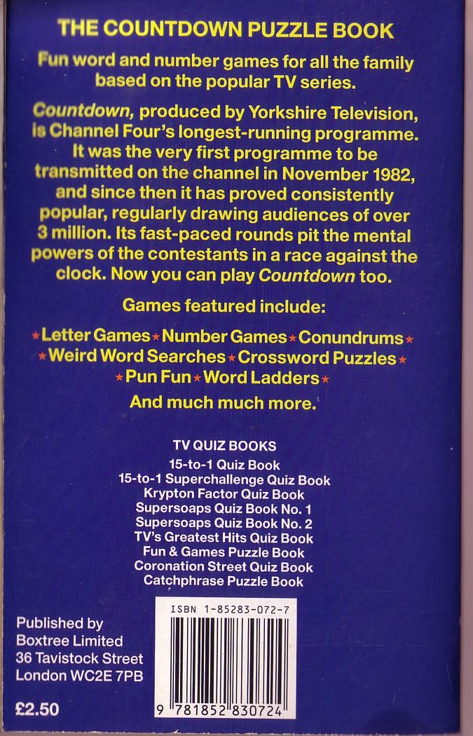 THE COUNTDOWN PUZZLE BOOK magnified rear book cover image