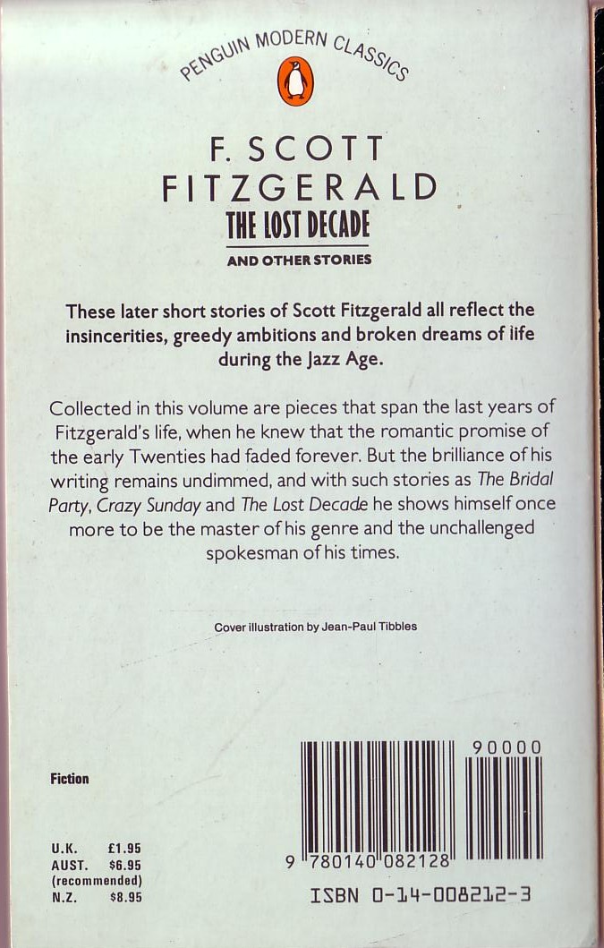 F.Scott Fitzgerald  THE LOST DECADE AND OTHER STORIES magnified rear book cover image