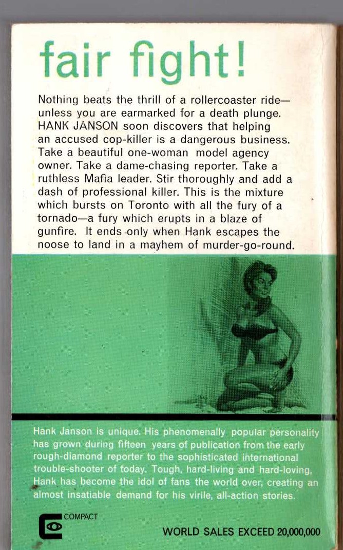 Hank Janson  MODEL IN MAYHEM magnified rear book cover image
