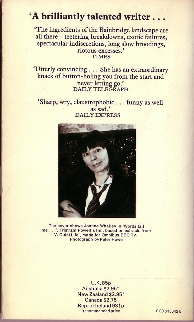 Beryl Bainbridge  A QUIET LIFE (BBC TV) magnified rear book cover image