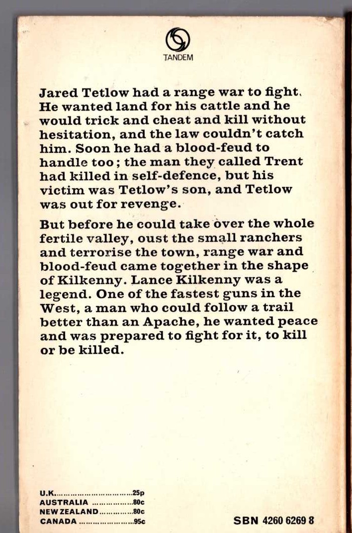 Louis L'Amour  KILKENNY magnified rear book cover image