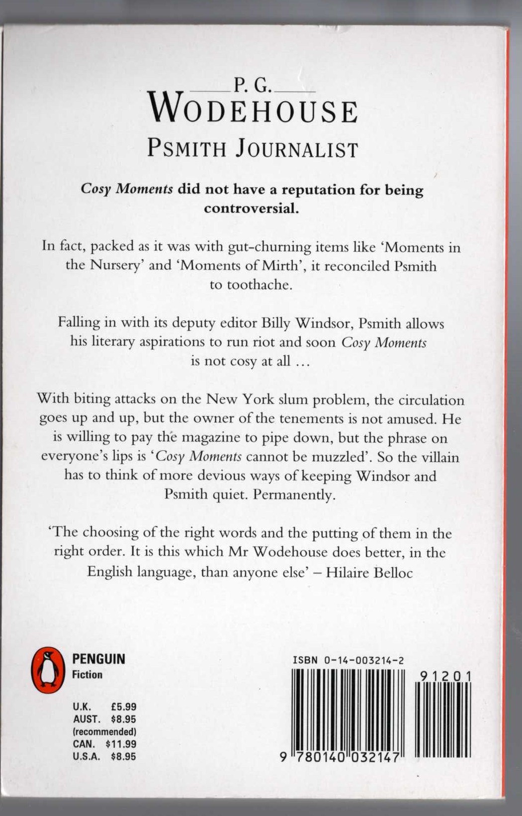 P.G. Wodehouse  PSMITH JOURNALIST magnified rear book cover image