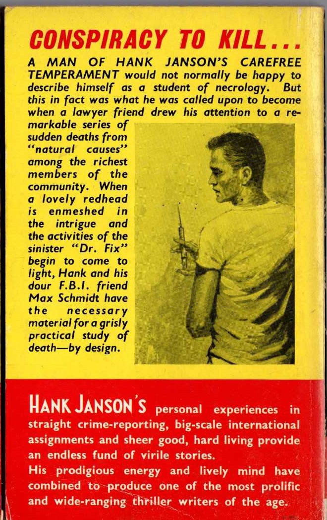Hank Janson  DOCTOR FIX magnified rear book cover image