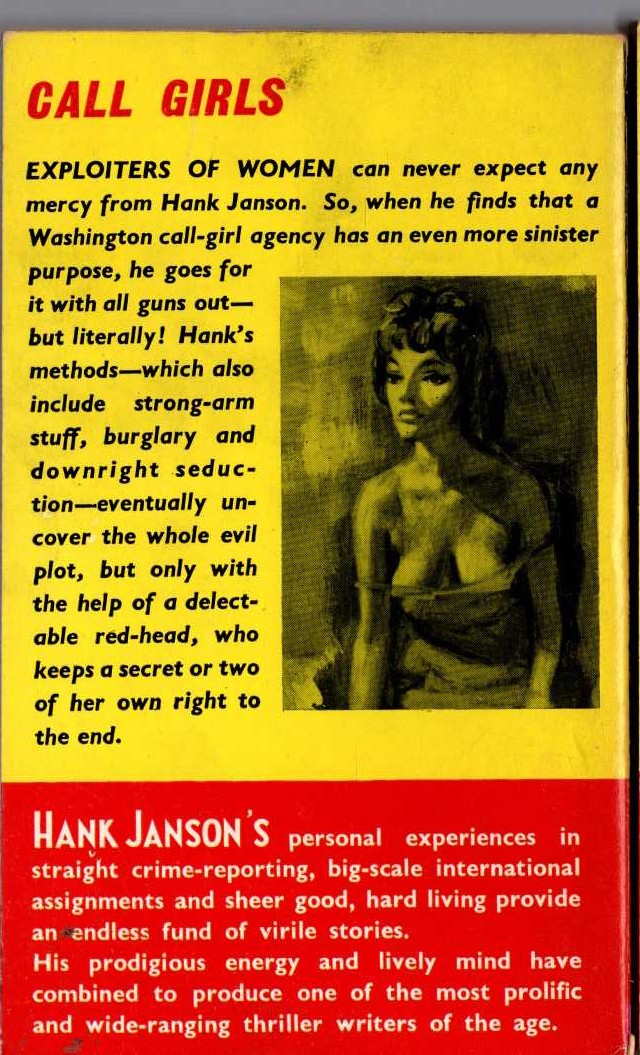 Hank Janson  THE LOVE SECRETARIES magnified rear book cover image