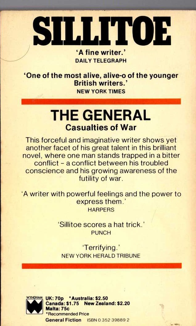 Alan Sillitoe  THE GENERAL magnified rear book cover image