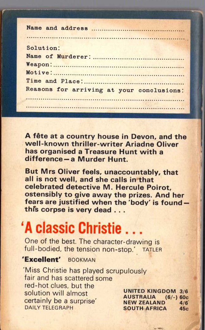 Agatha Christie  DEAD MAN'S FOLLY magnified rear book cover image