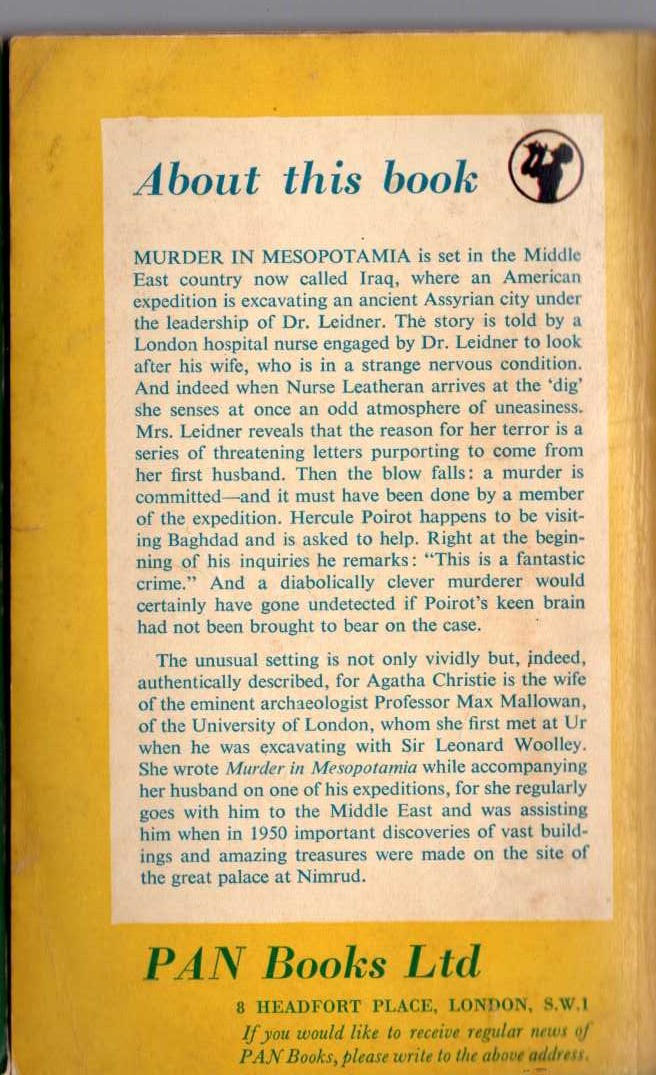 Agatha Christie  MURDER IN MESOPOTAMIA magnified rear book cover image