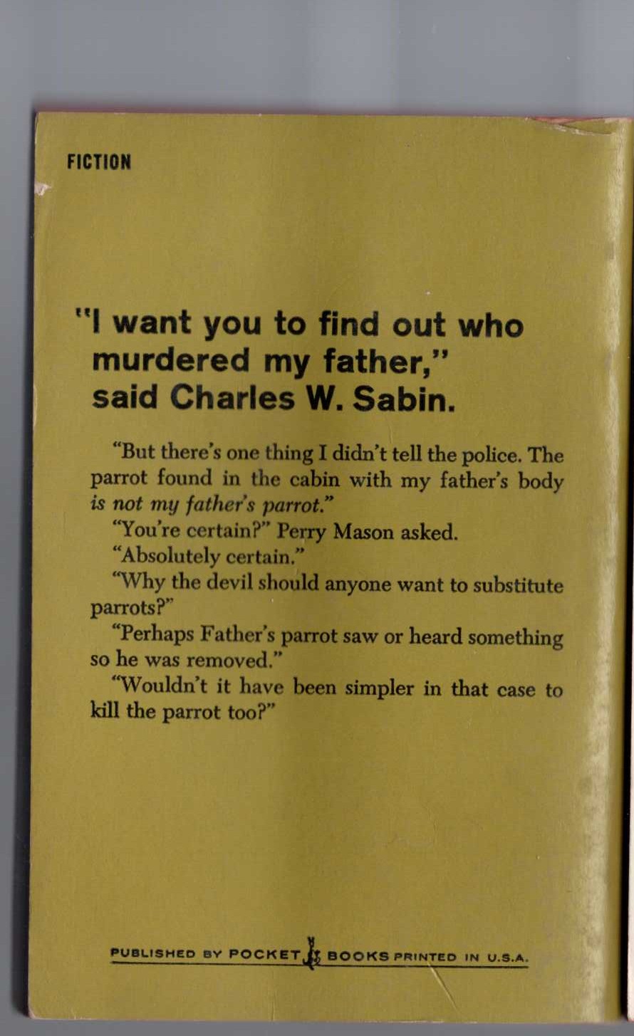 Erle Stanley Gardner  THE CASE OF THE PERJURED PARROT magnified rear book cover image