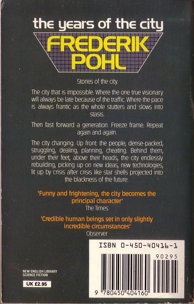 Frederik Pohl  THE YEARS OF THE CITY magnified rear book cover image