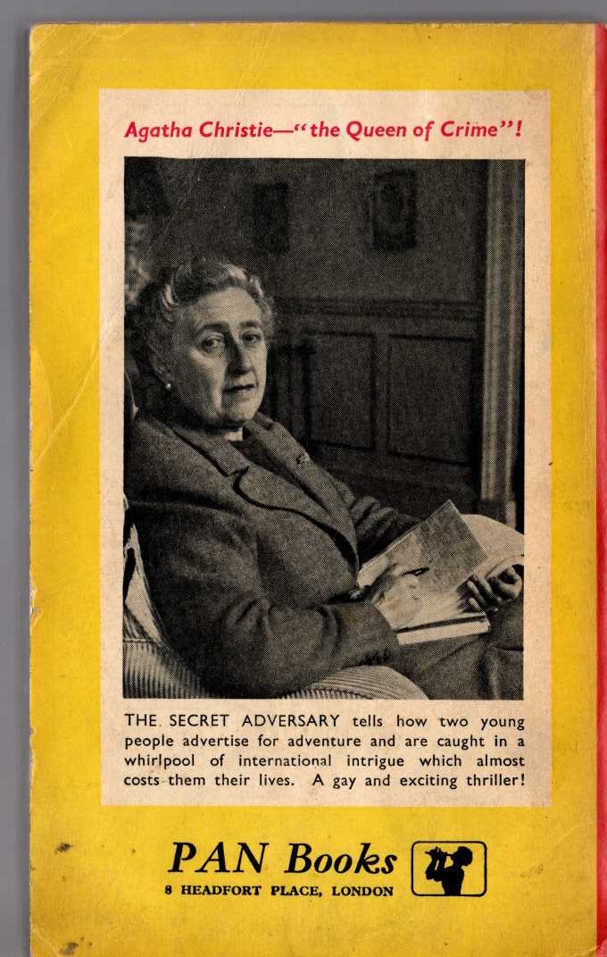 Agatha Christie  THE SECRET ADVERSARY magnified rear book cover image