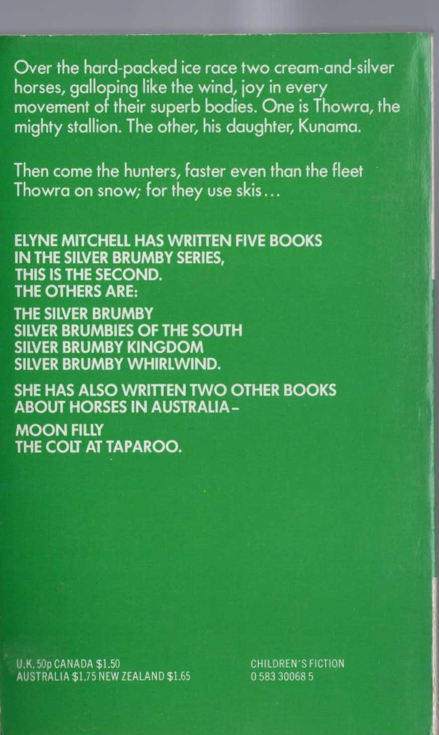 Elyne Mitchell  SILVER BRUMBY'S DAUGHTER magnified rear book cover image