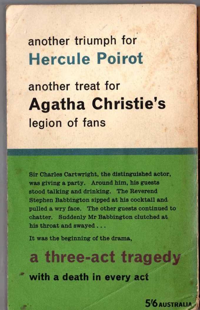 Agatha Christie  THREE ACT TRAGEDY magnified rear book cover image